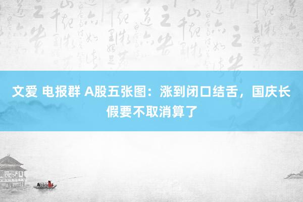 文爱 电报群 A股五张图：涨到闭口结舌，国庆长假要不取消算了
