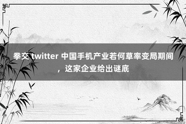 拳交 twitter 中国手机产业若何草率变局期间，这家企业给出谜底