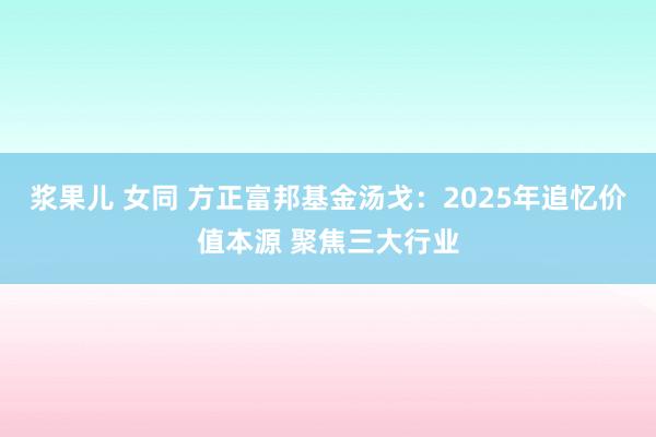浆果儿 女同 方正富邦基金汤戈：2025年追忆价值本源 聚焦三大行业