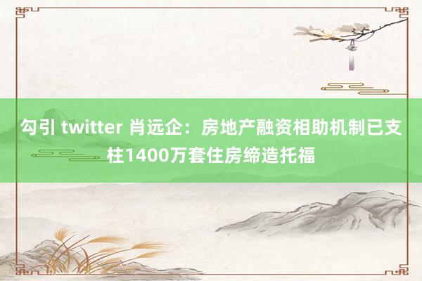勾引 twitter 肖远企：房地产融资相助机制已支柱1400万套住房缔造托福