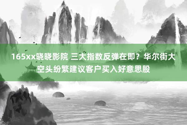 165xx晓晓影院 三大指数反弹在即？华尔街大空头纷繁建议客户买入好意思股