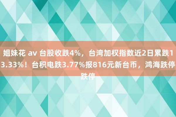 姐妹花 av 台股收跌4%，台湾加权指数近2日累跌13.33%！台积电跌3.77%报816元新台币，鸿海跌停